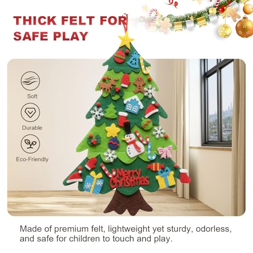 3.2ft Felt Christmas Tree Set with LED String Lights and Ornaments V620