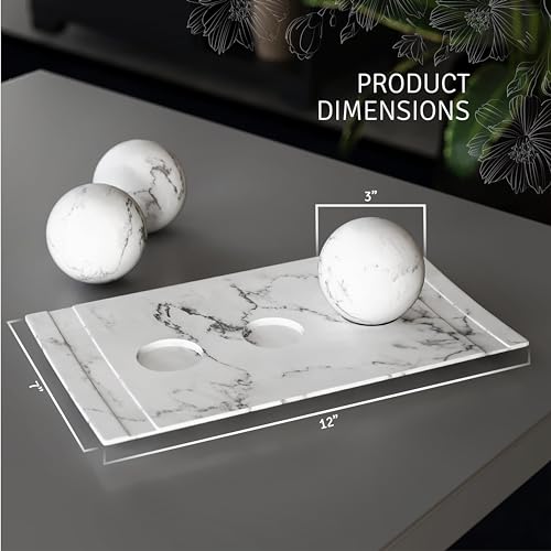 White Marble Look Tray and Orb Set T155055