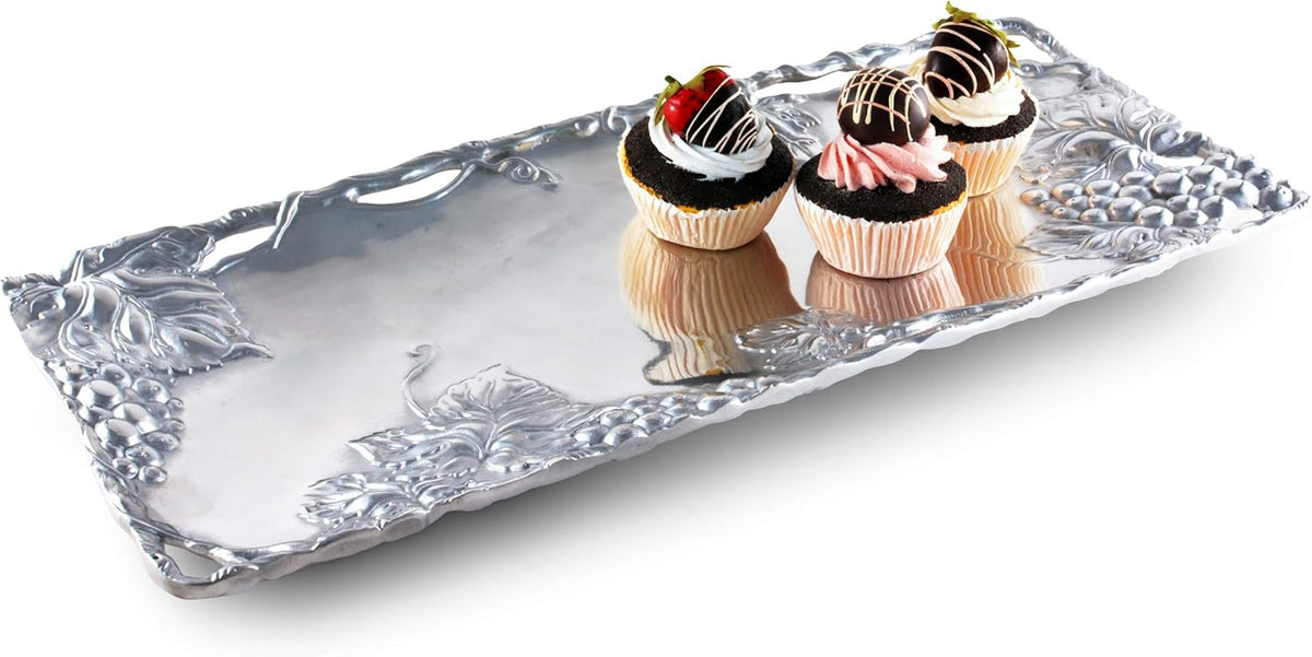 Metal Grapevine Oblong Serving Tray Sand Casted in Aluminum 19 inch x 8 inch Pack of 2 V29375