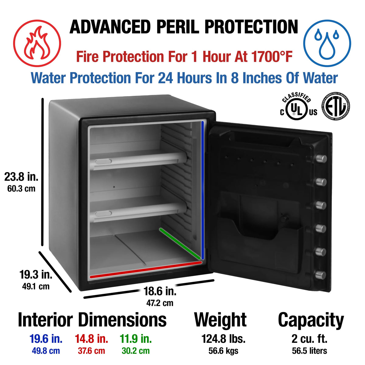 Water and Fire-Resistant Safe with Digital Keypad Lock, 2.0 cu. ft. V8483