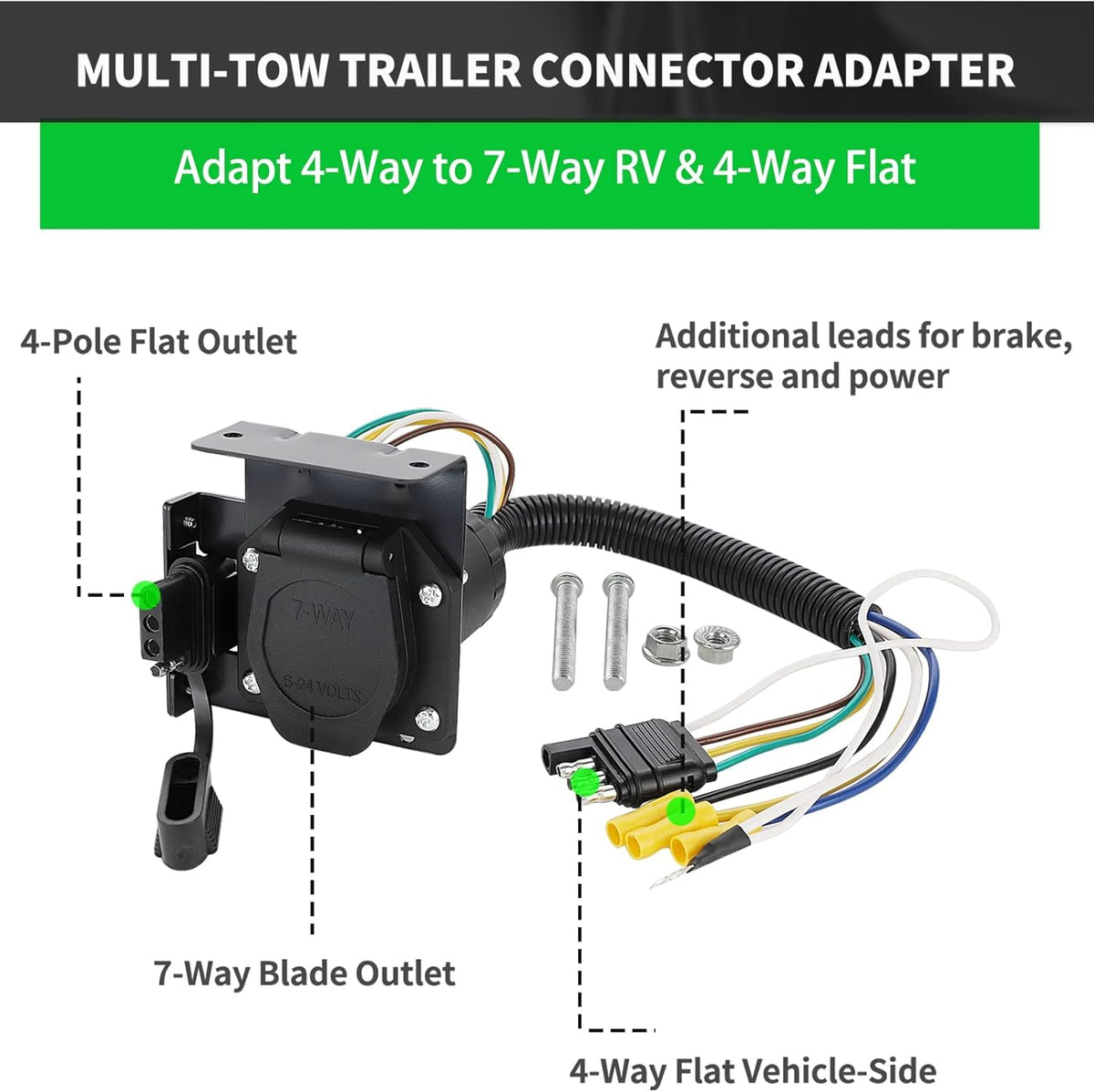 4-Way Flat to 7-Way RV Blade Trailer Wiring Adapter Connector Kit N55990