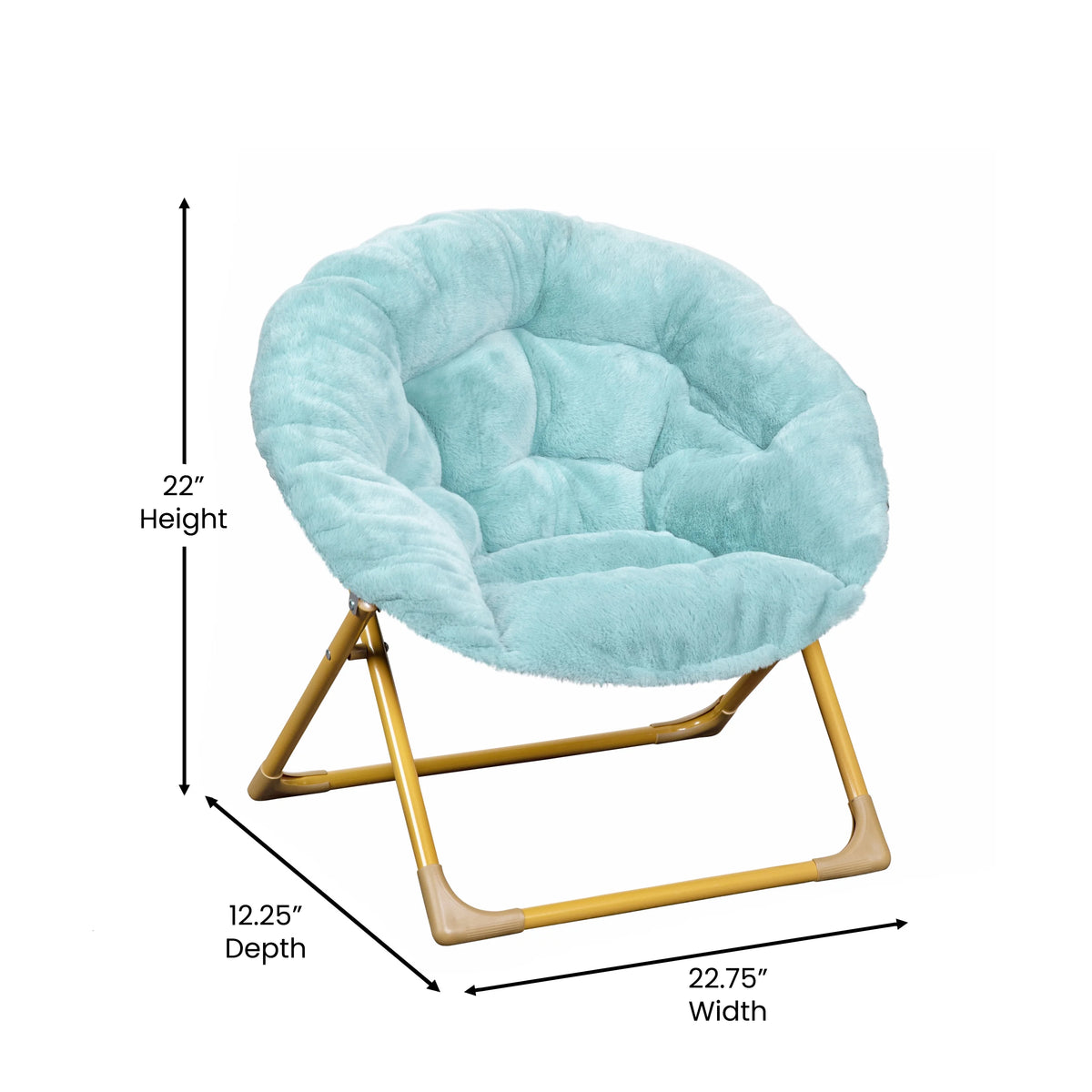 Dusty Aqua/Soft Gold Kids Faux Fur Folding Saucer Chair K8564