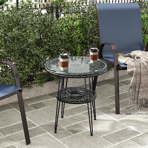 Round Rattan Coffee Table with Tempered Glass Top R365526