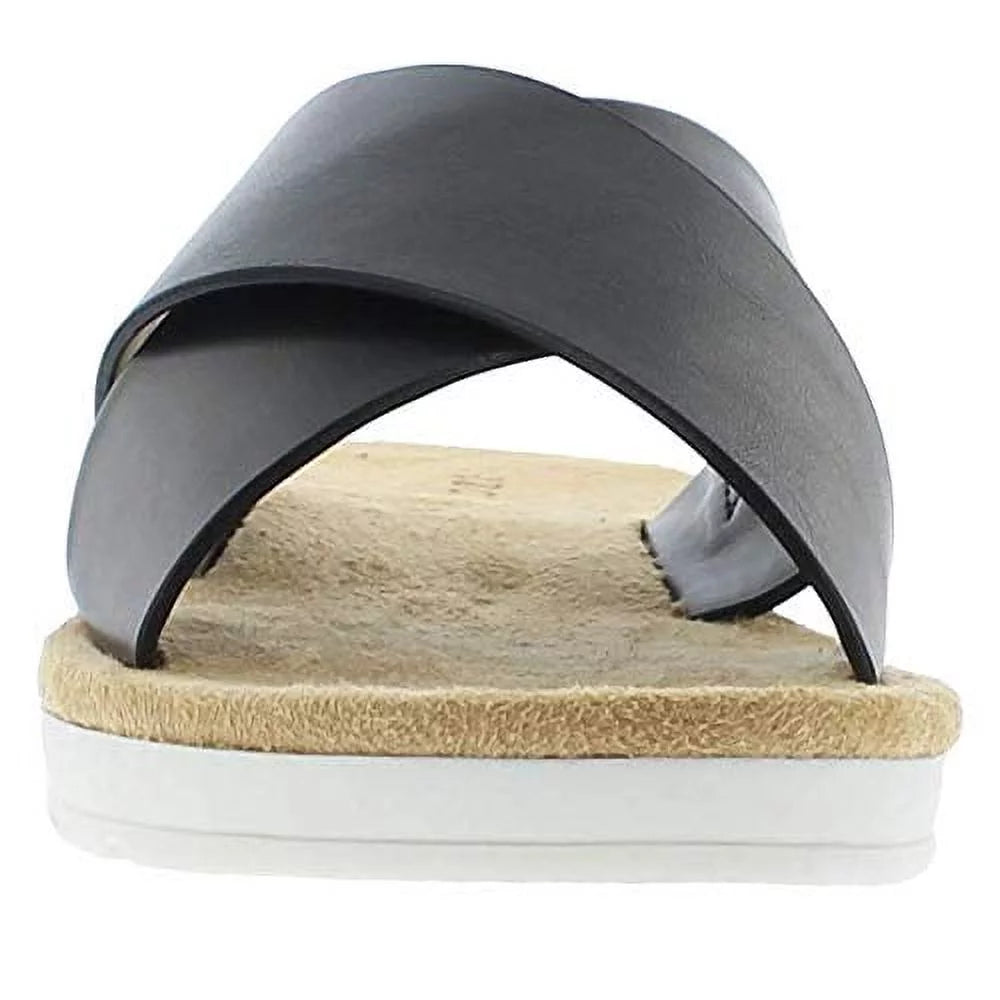 Black Leather Slip on Sandals K14438