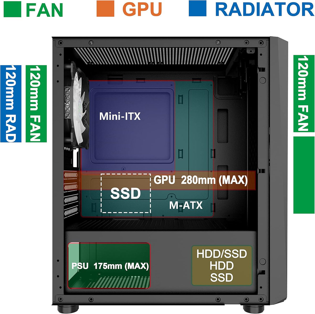 Black Micro ATX Computer Case with Tempered Glass M6548