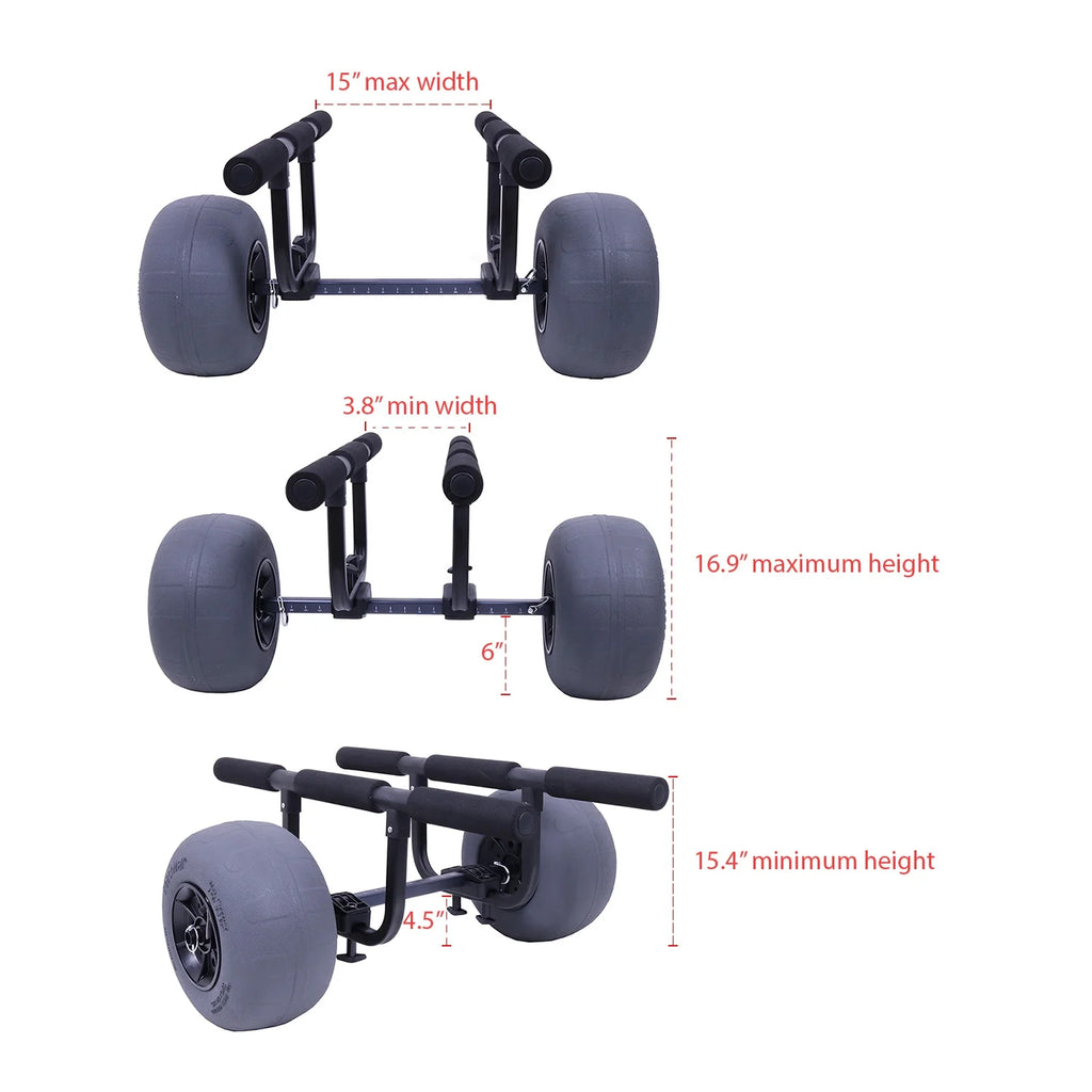 Heavy Duty Kayak Cart Dolly with Inflatable Balloon Beach Wheels, 330 lbs Weight Rating, Foldable Carrier, Adjustable Hull Bars A350
