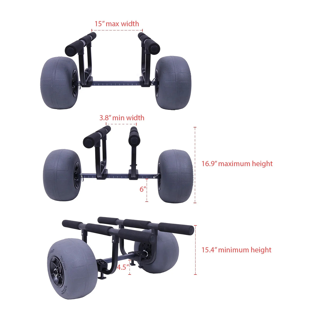 Heavy Duty Kayak Cart Dolly with Inflatable Balloon Beach Wheels, 330 lbs Weight Rating, Foldable Carrier, Adjustable Hull Bars A350