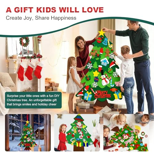3.2ft Felt Christmas Tree Set with LED String Lights and Ornaments V620