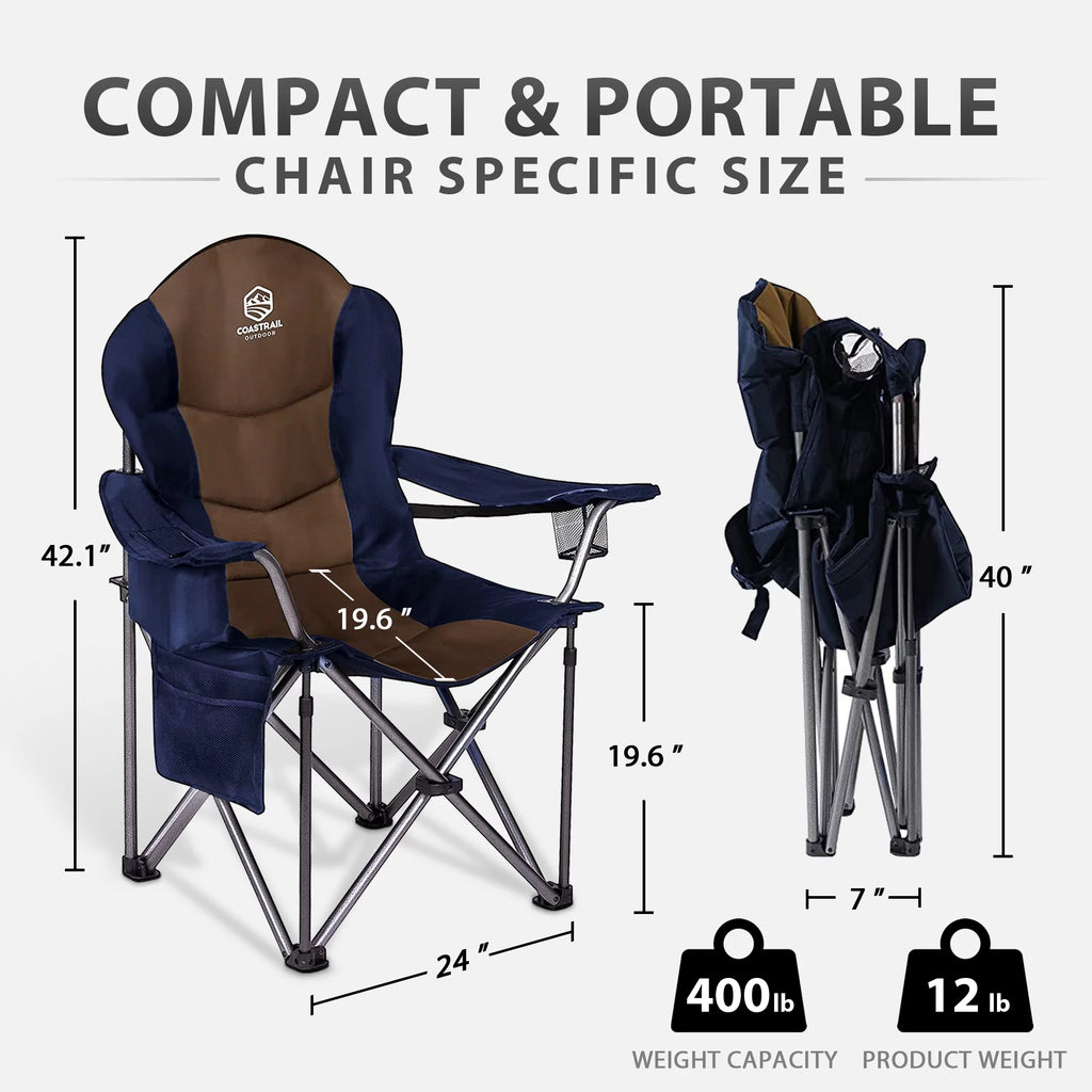 Oversized Padded Folding Camping Chair with Cooler Bag and Cup Holder Y1667