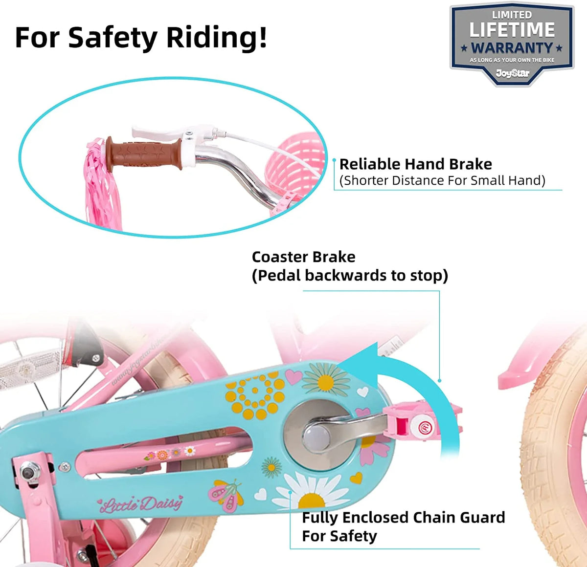 16 inch Kids Bike with Handbrake Training Wheels Basket Pink B2669