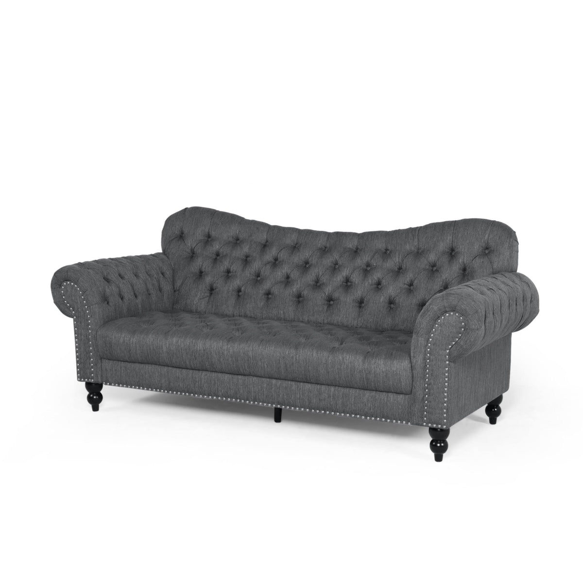 Charcoal Button Tufted Fabric 3 Seater Sofa B3551