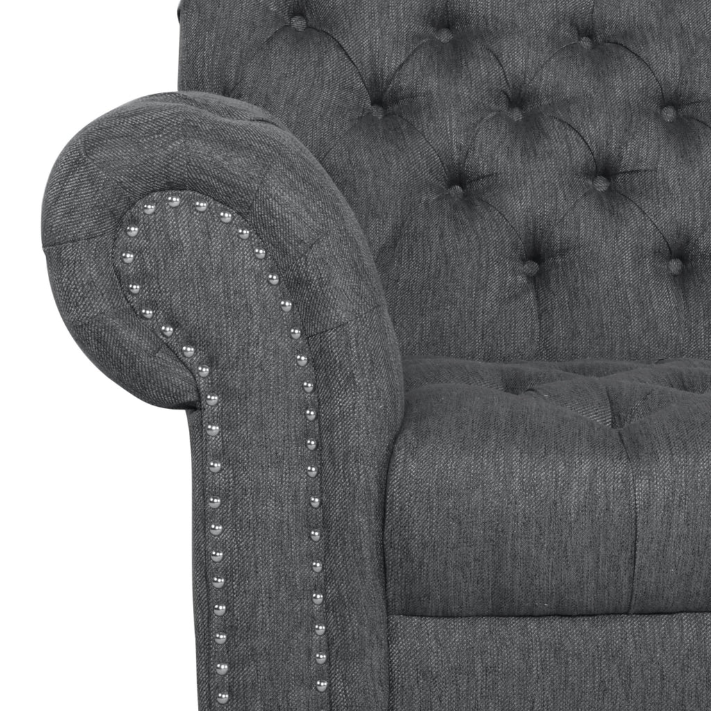 Charcoal Button Tufted Fabric 3 Seater Sofa B3551