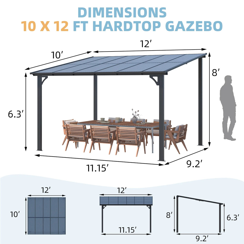 10' x 12' Gray Hardtop Aluminum Gazebo D2323