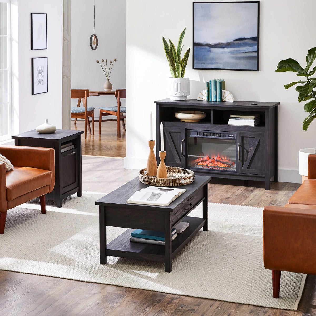 Black Finish USB Side Table Y608