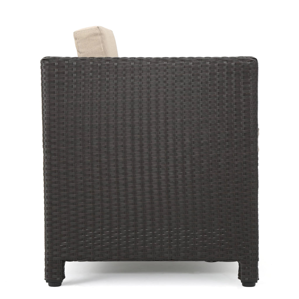 Outdoor Wicker Club Chair with Cushions, Dark Brown, Beige S2010