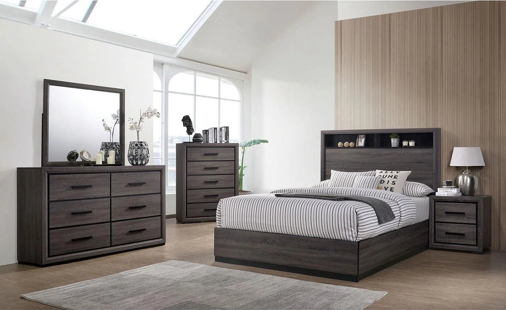 Contemporary Gray Wood King Bedroom Set 6pcs Y37525