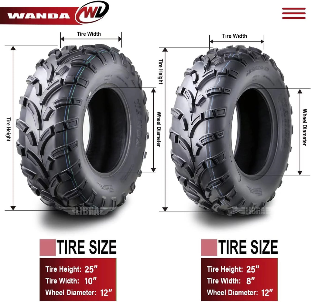 25x8-12 Front & 25x10-12 Rear 6PR Set 4 ATV/UTV Tires G7101