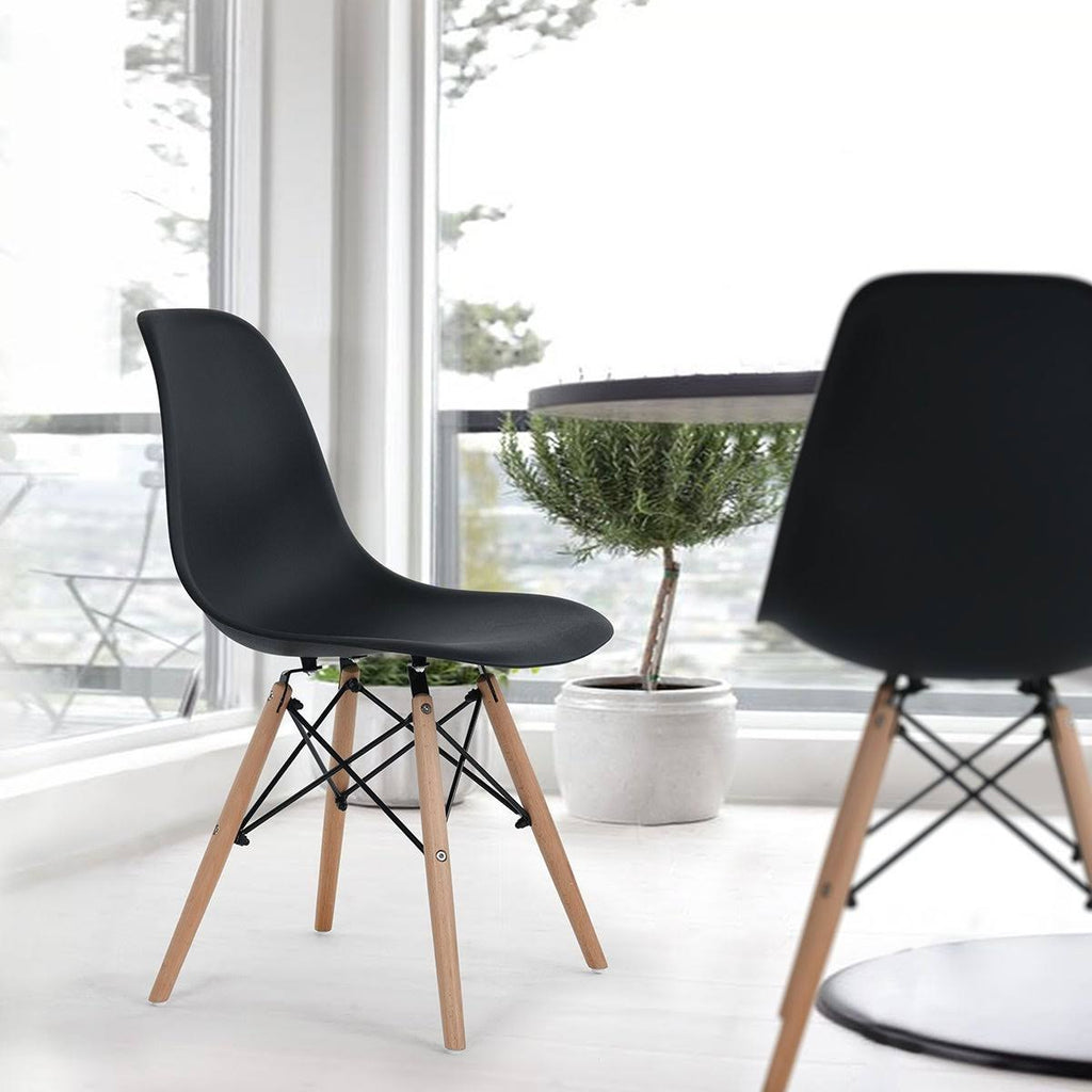 Black Plastic Dining Chair with Beech Wood Legs (Set of 6) A9024