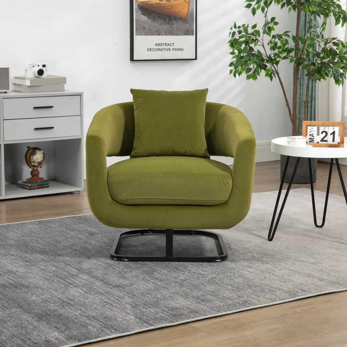 Olive Upholstered Tufted Velvet Accent Chair with Metal Stand N304