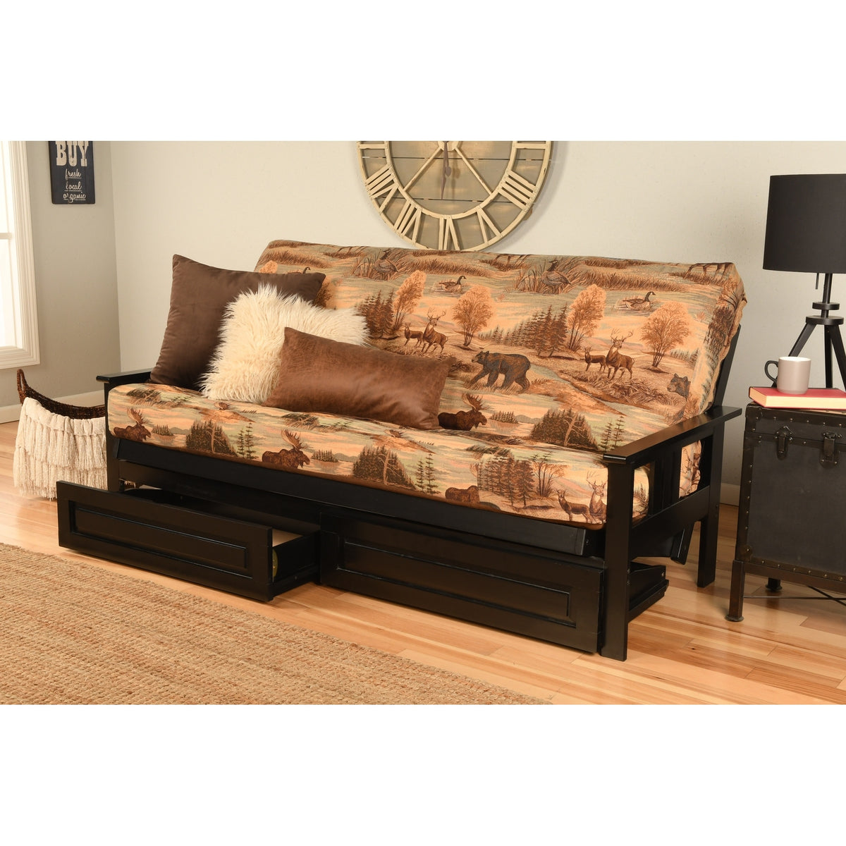 Black Sofa with Storage and Removable Mattress Cover V13363