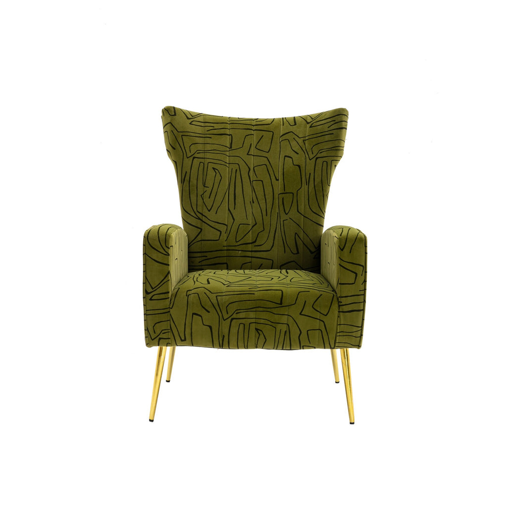Olive Green Velvet Wingback Armchair with Rose Golden Legs P982