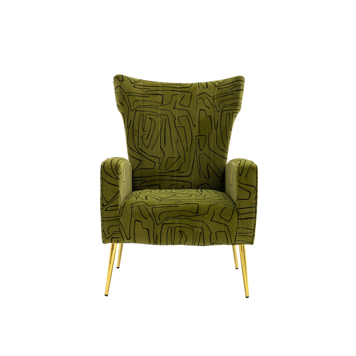 Olive Green Velvet Wingback Armchair with Rose Golden Legs P982