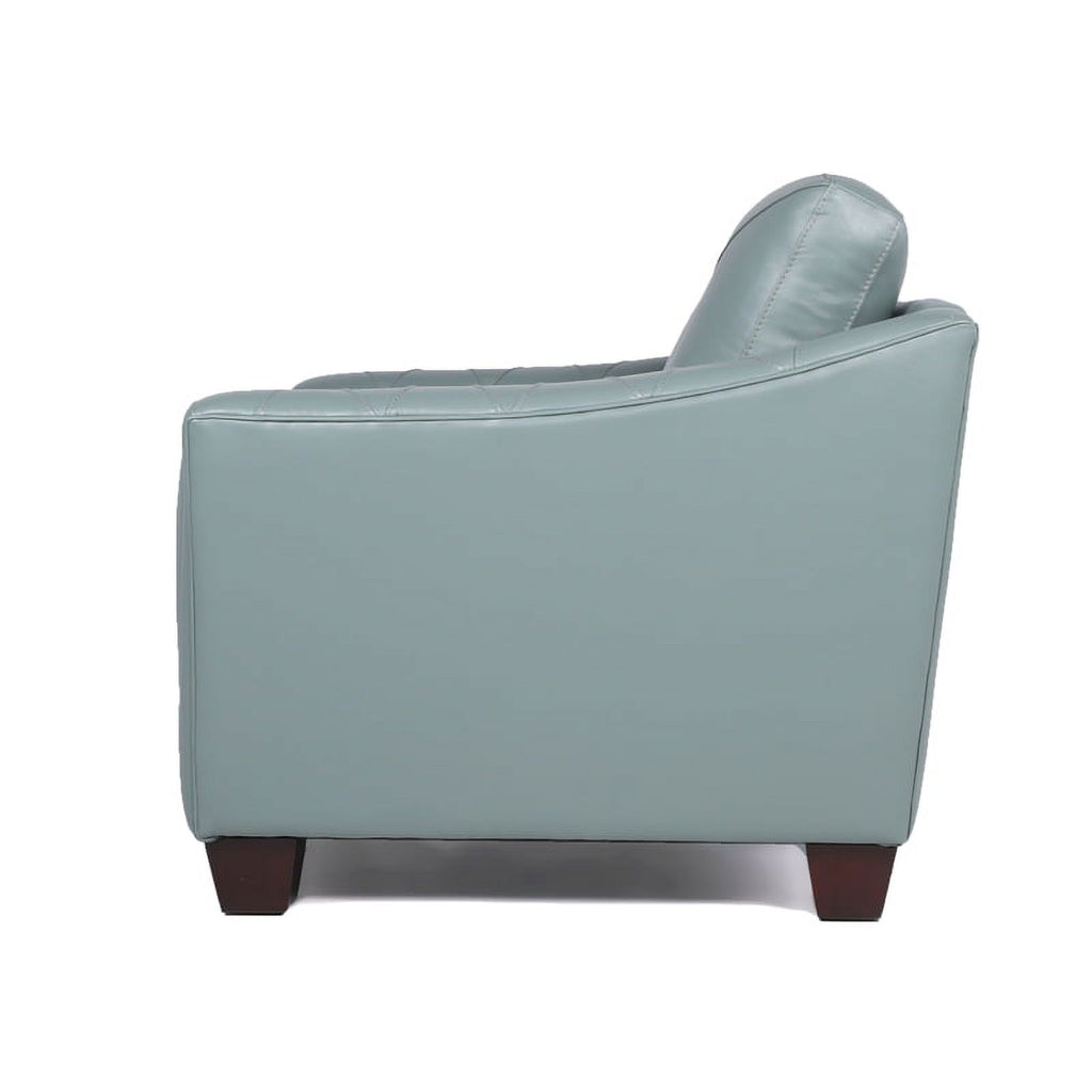2 Piece Tufted Leather Accent Chair Set In Spa Blue W5531
