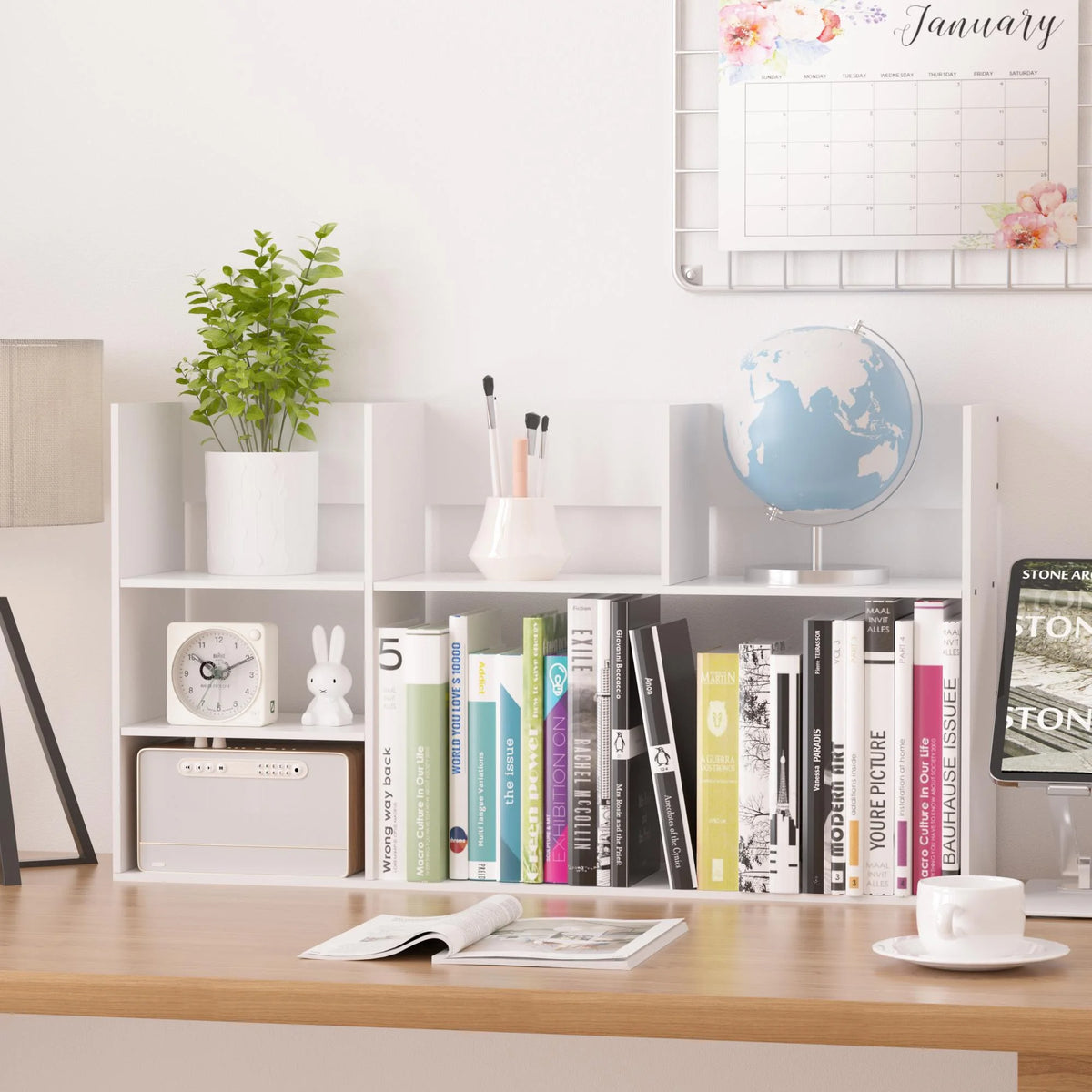 Wood Desktop Organizer Storage Rack White H7531