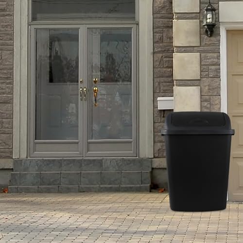 13 Gallon Black Plastic Trash Can with Swing Lid, Set of 4 K5757