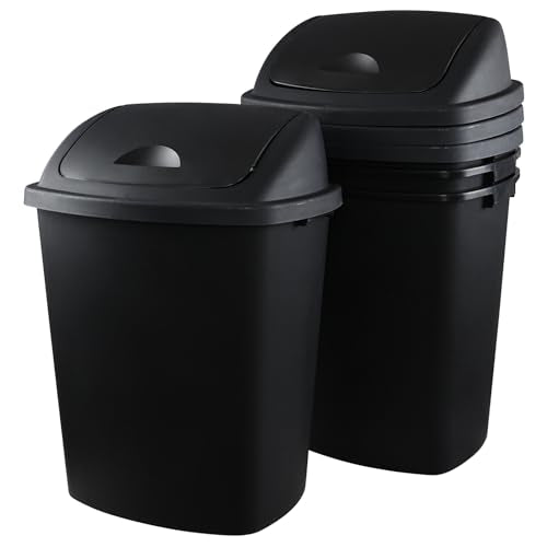 13 Gallon Black Plastic Trash Can with Swing Lid, Set of 4 K5757
