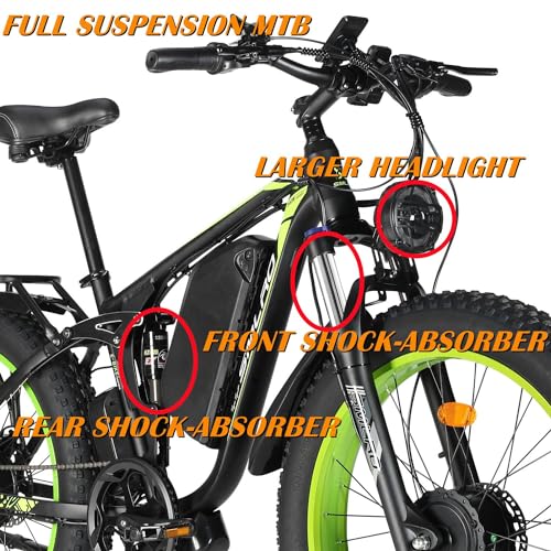 Dual Motors 2000W 35MPH Electric Mountain Bicycle with 48V 22.4AH Removable Battery, 7 Speed 26" Fat Tire Full Suspension Hydraulic Disc Brake L926996