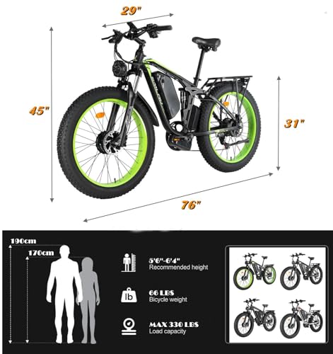 Dual Motors 2000W 35MPH Electric Mountain Bicycle with 48V 22.4AH Removable Battery, 7 Speed 26" Fat Tire Full Suspension Hydraulic Disc Brake L926996