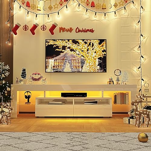 White High Gloss TV Stand with Storage Drawer D52618