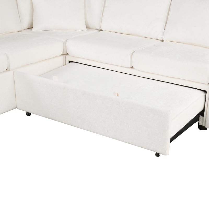 Cream L-Shaped Sectional Sofa with Storage Ottoman T742927