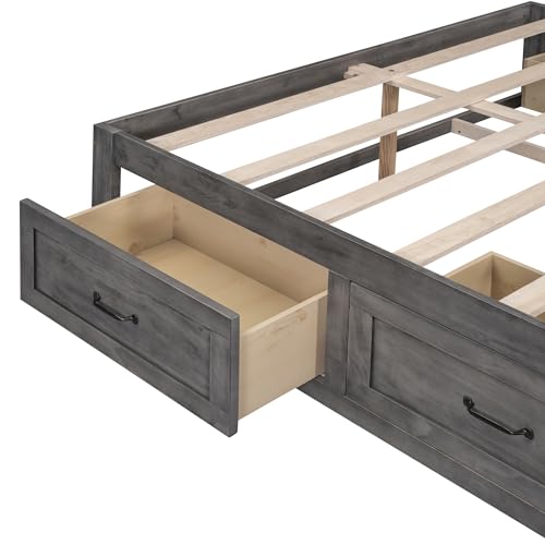 Full Size Wood Platform Bed with 6 Drawers Z793