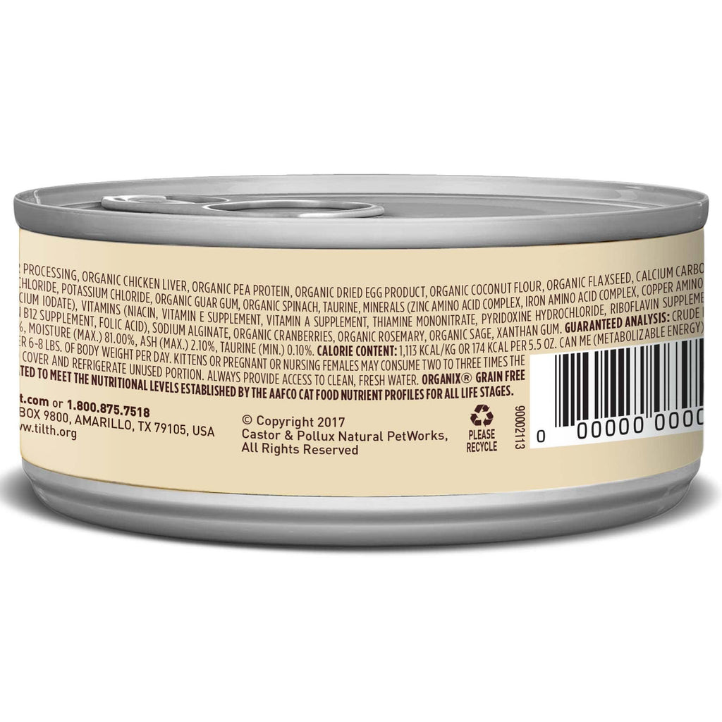 5.5-oz Case of 24 Grain Free Organic Shredded Chicken Canned Cat Food U457