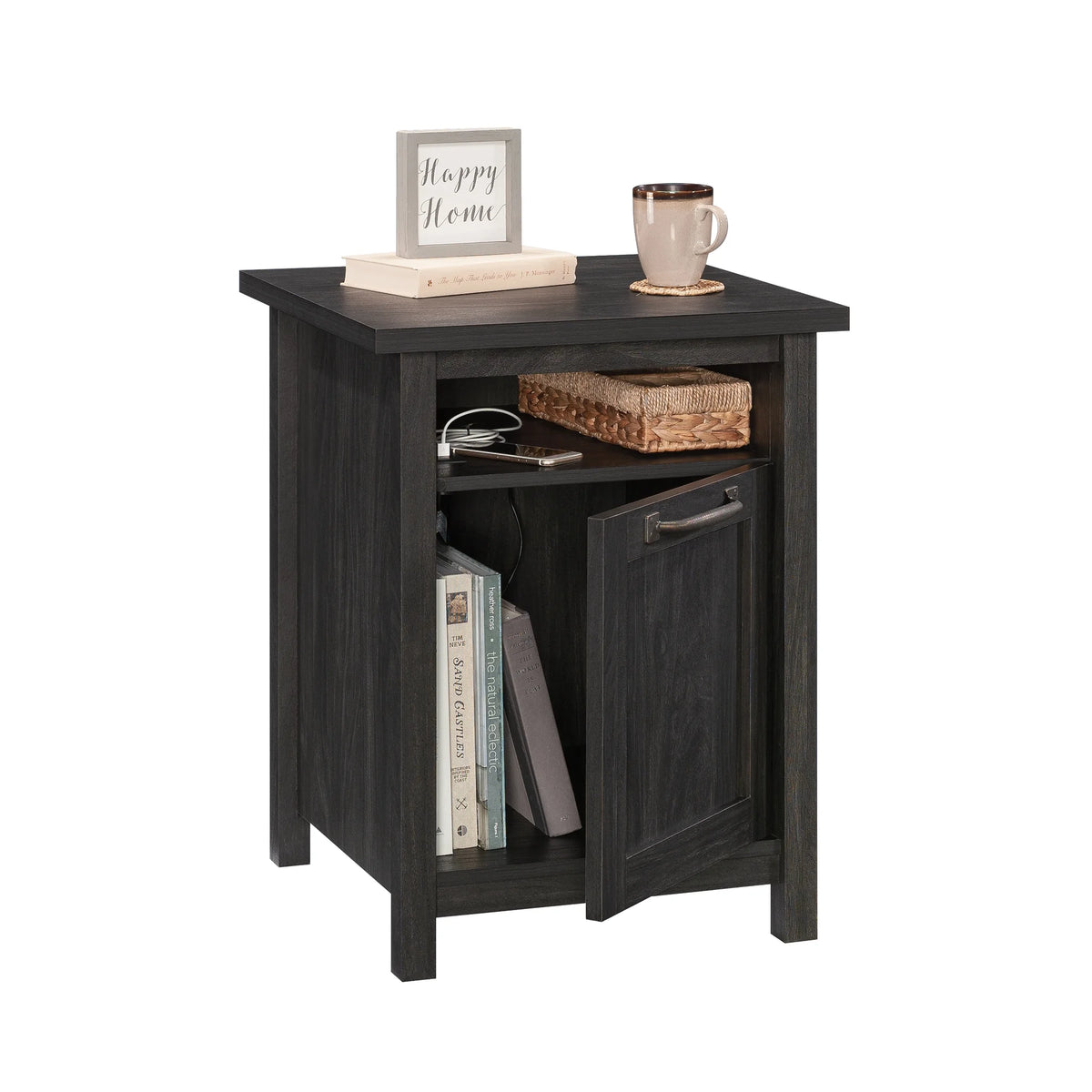 Black Finish USB Side Table Y608
