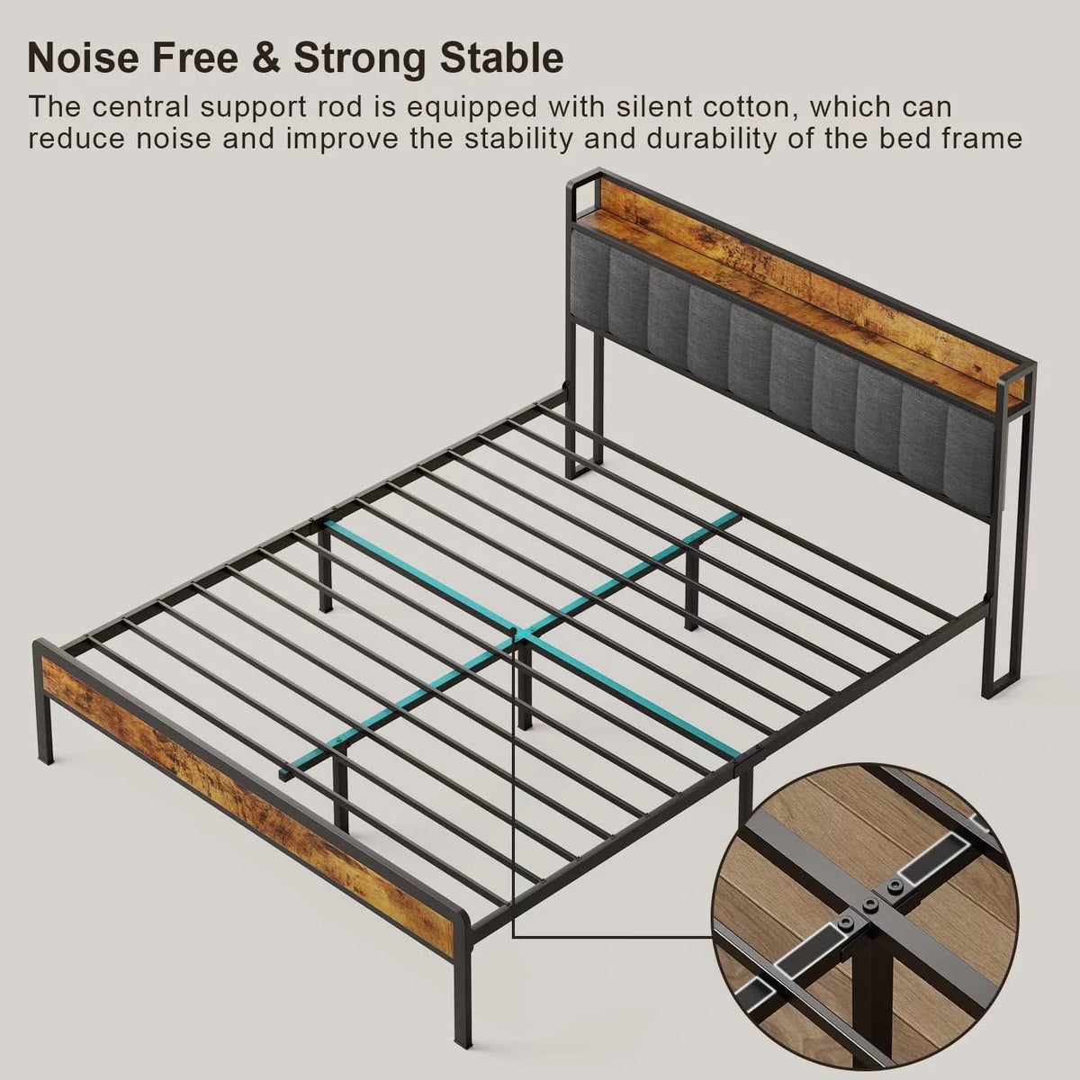 Queen Storage Headboard Metal Bed Frame C87119