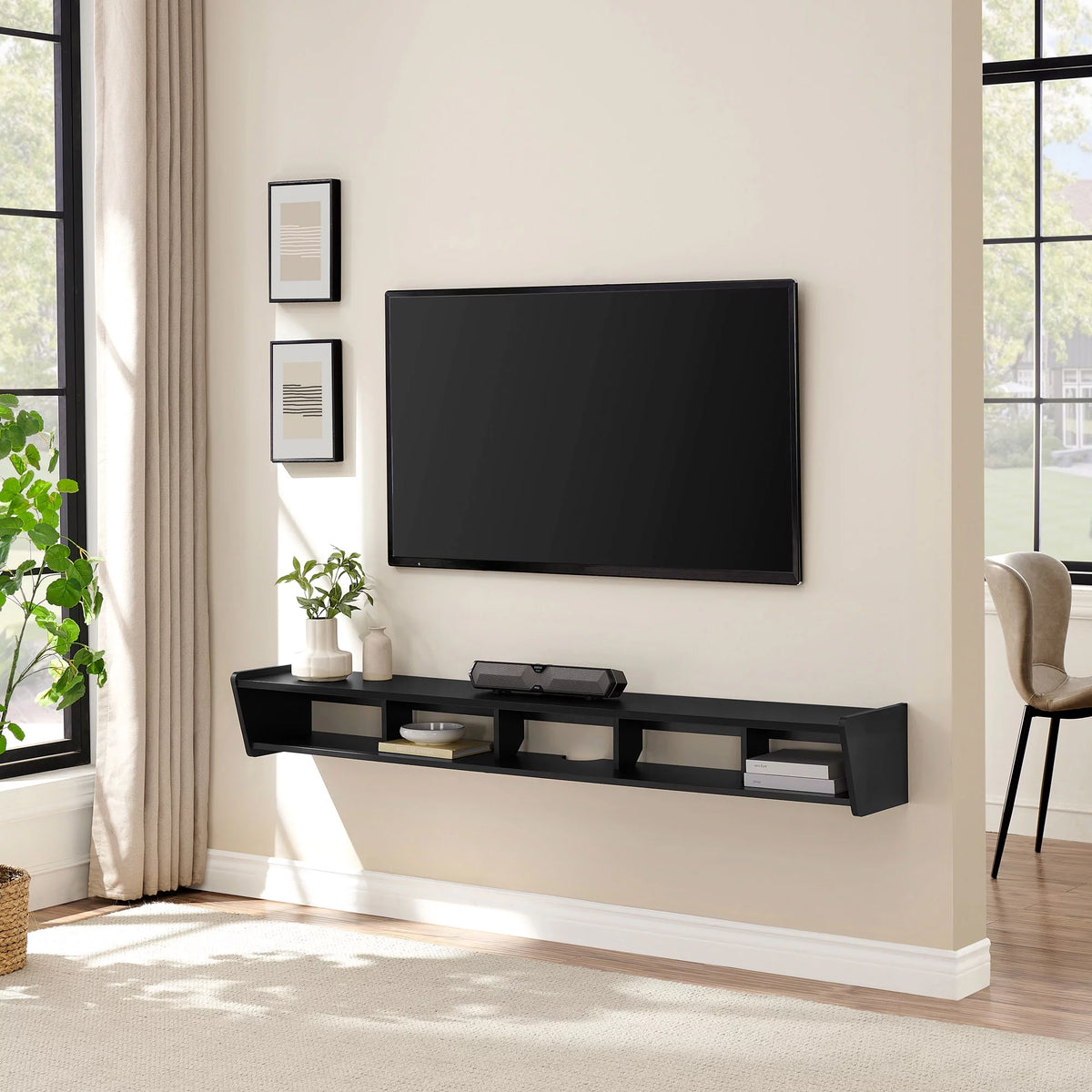 Solid Black Floating TV Stand T844051