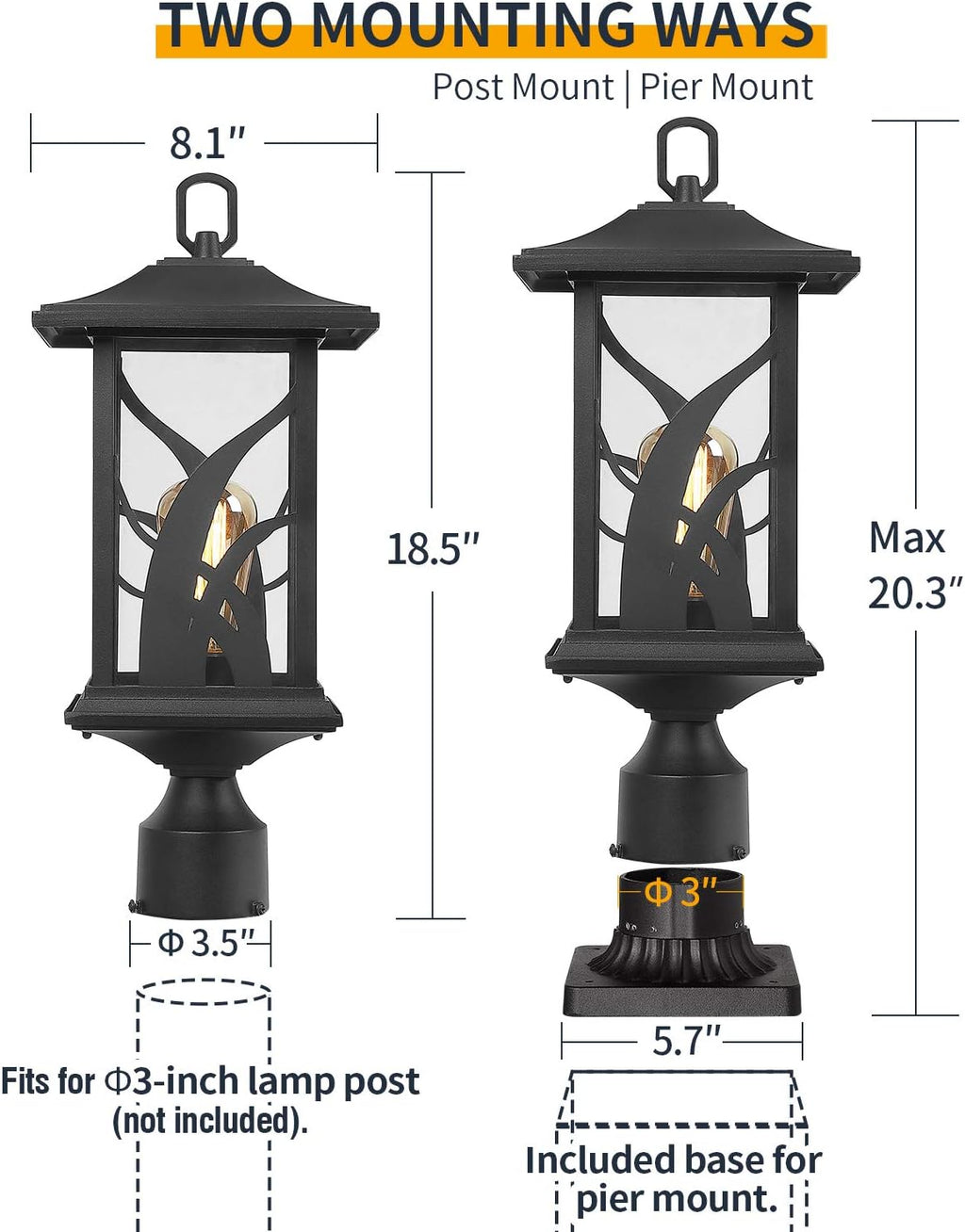 Sand Textured Black Cast Aluminum Outdoor Post Lights Y683199