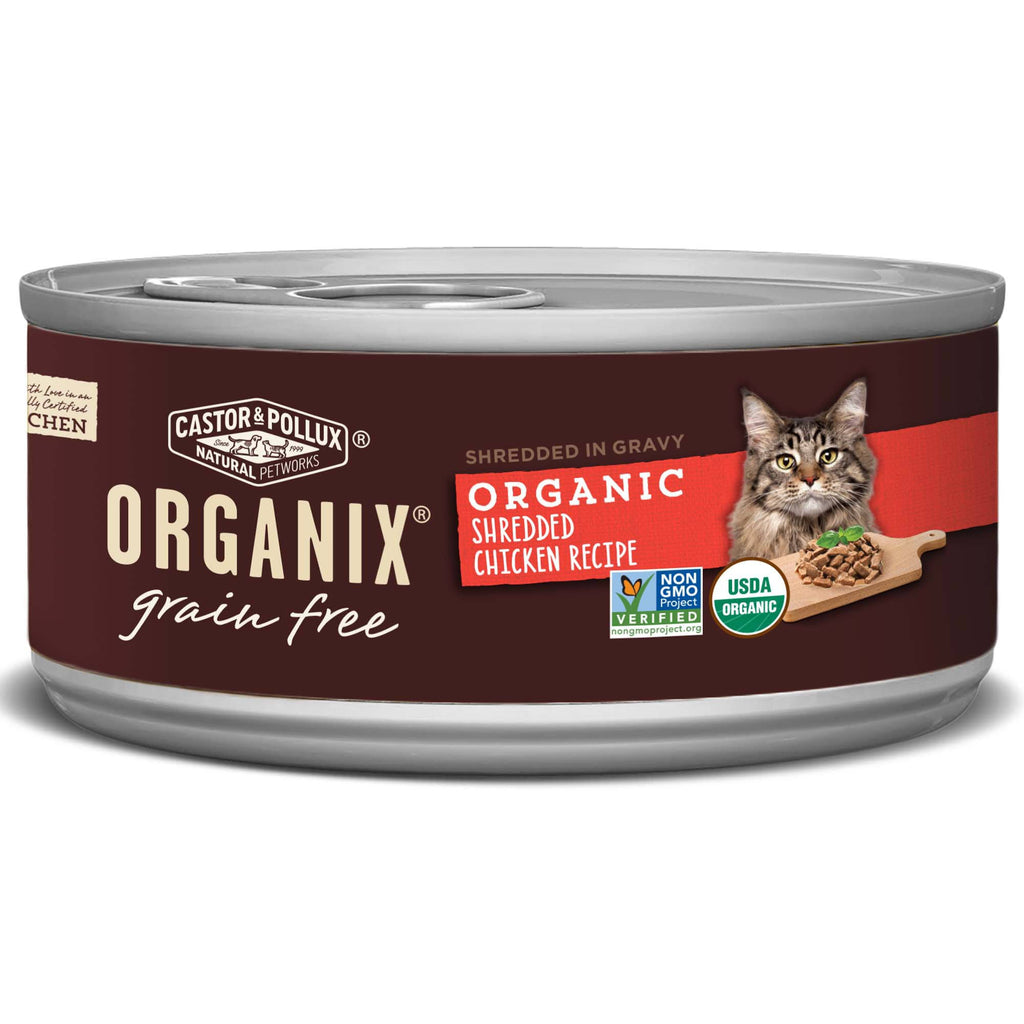 5.5-oz Case of 24 Grain Free Organic Shredded Chicken Canned Cat Food U457