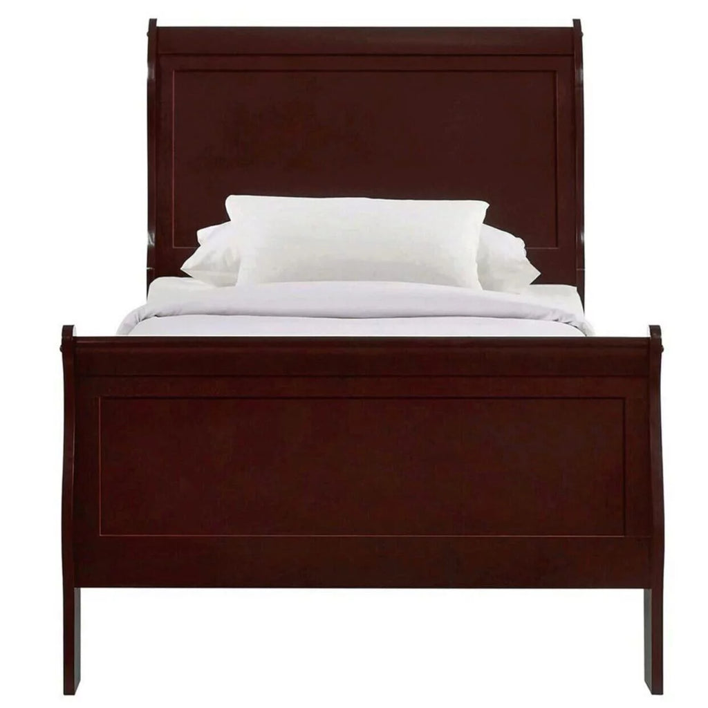 Twin Size Panel Bed Cherry Brown Finish U1101