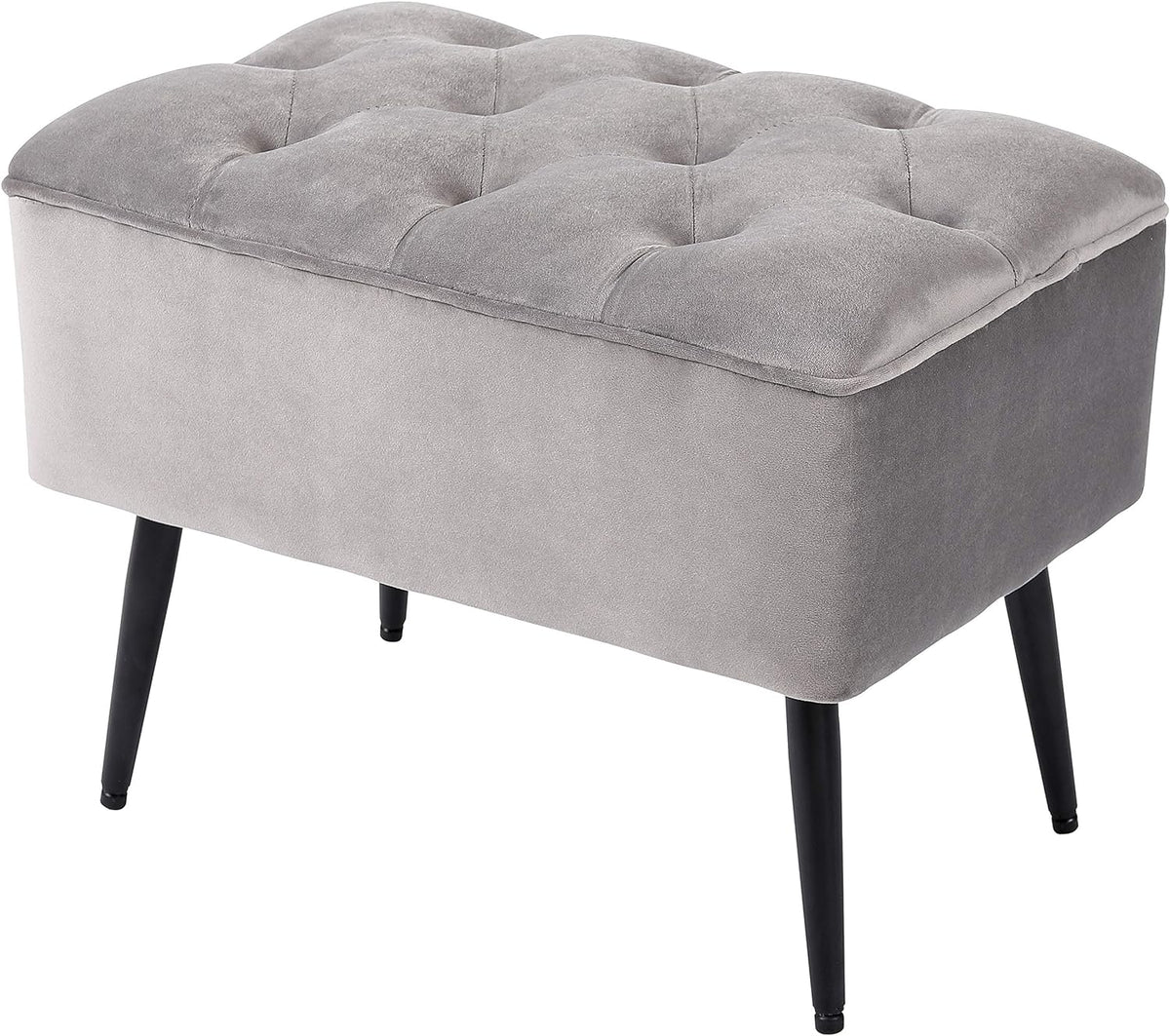 Grey Velvet Ottoman Foot Stool with Steel Legs U515