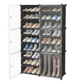 Portable Shoe Rack Organizer with Door, 36 Pair Plastic Shoe Storage Shelf, Black T5196