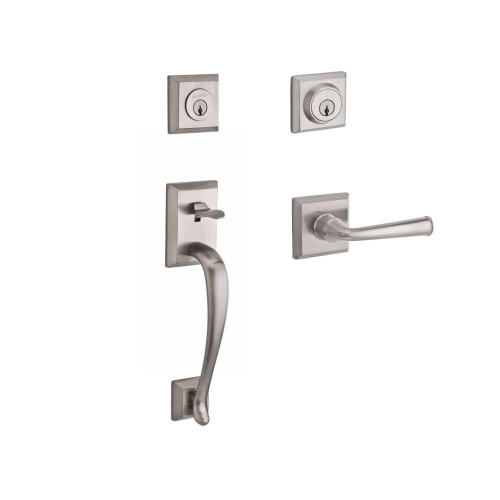 Satin Nickel Handleset with Federal Lever Square Rose D1827
