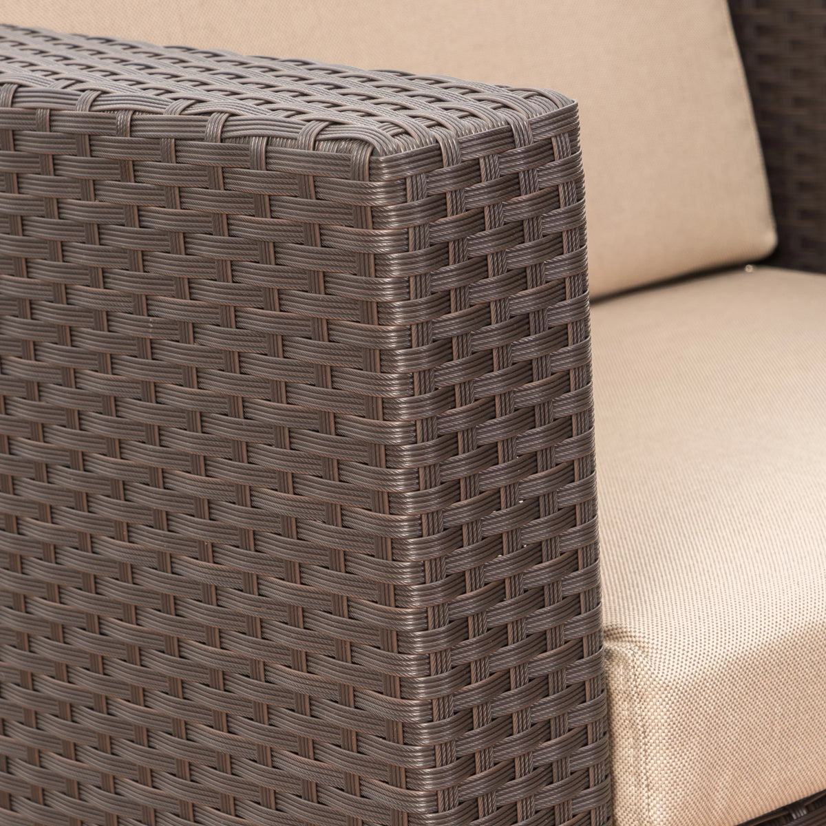 Outdoor Wicker Club Chair with Cushions, Dark Brown, Beige S2010