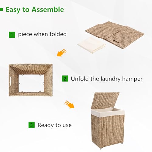 90L Foldable Natural Seagrass Laundry Hamper with Lid W98098