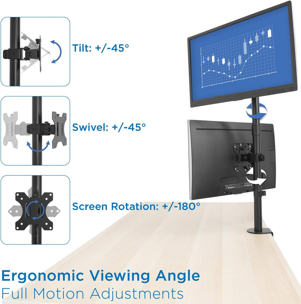 Vertical Dual Monitor Mount, Stacked Desk Stand, Fits 19-32 Inches, VESA 75 100 P4528