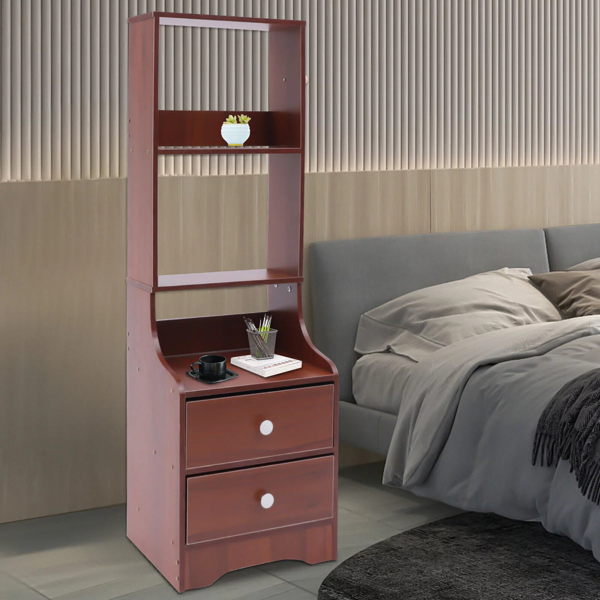2 Drawer Bedside Nightstand with Open Storage Q34450