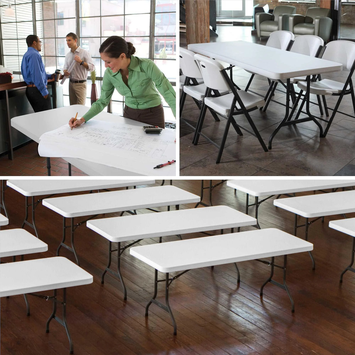 White 6 ft. Rectangle Folding Table Set of 4 P6693